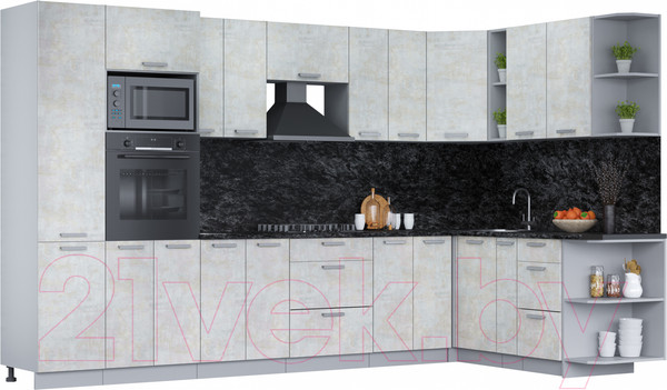 Изображение товара Кухонный гарнитур Интерлиния Мила Лайт 1.88х3.4 правая (бетон лайт/бетон лайт/кастилло темный)