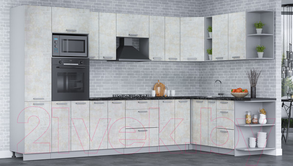 Изображение товара Кухонный гарнитур Интерлиния Мила Лайт 1.88х3.4 правая (бетон лайт/бетон лайт/кастилло темный)