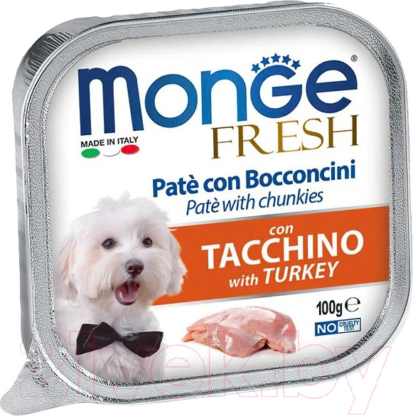 Изображение товара Влажный корм для собак Monge Fresh с индейкой, ламистер (100г)