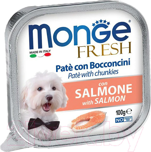 Изображение товара Влажный корм для собак Monge Fresh с лососем, ламистер (100г)