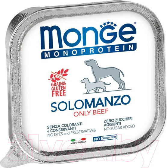 Изображение товара Влажный корм для собак Monge Monoprotein паштет из говядины, ламистер (150г)