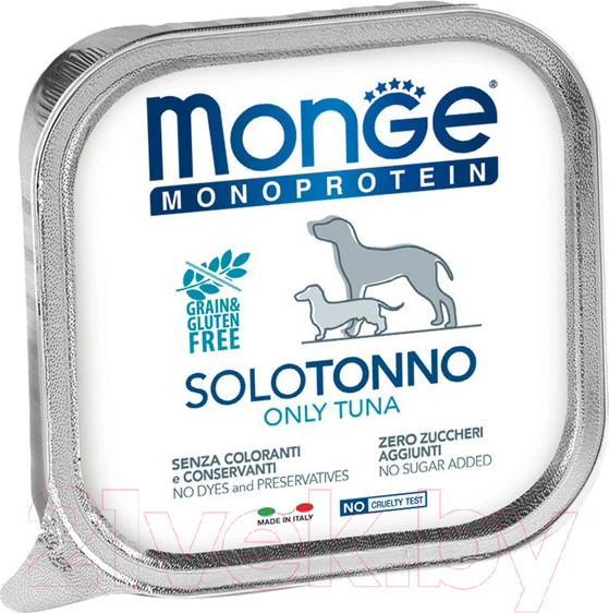 Изображение товара Влажный корм для собак Monge Monoprotein паштет из тунца, ламистер (150г)
