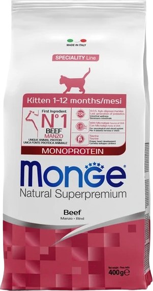 Изображение товара Сухой корм для кошек Monge Cat Speciality Line Monoprotein с говядиной (400г)