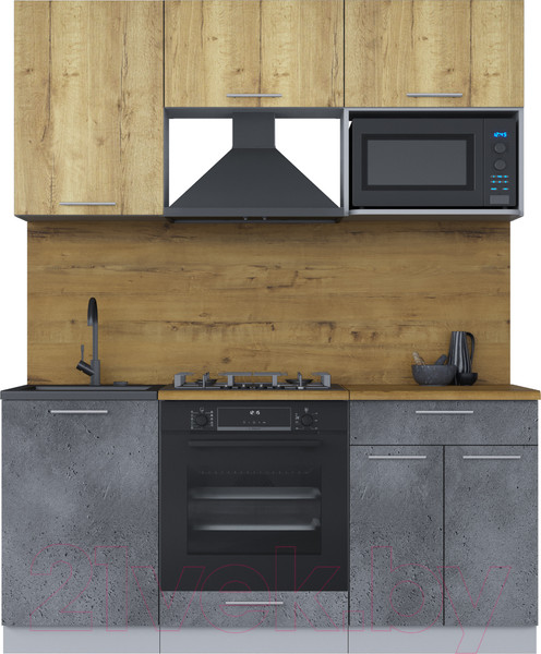 Изображение товара Кухонный гарнитур Интерлиния Мила 1.7 ВТ (дуб золотой/бетон портленд/дуб бунратти)