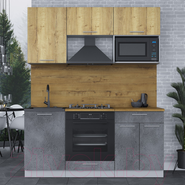 Изображение товара Кухонный гарнитур Интерлиния Мила 1.7 ВТ (дуб золотой/бетон портленд/дуб бунратти)