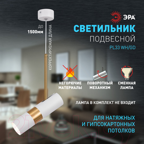 Изображение товара Потолочный светильник ЭРА PL33 WH/GD MR16 GU10 / Б0061381 (белый/золото)