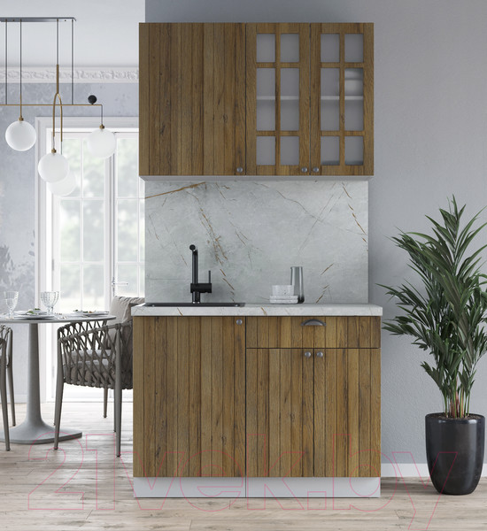 Изображение товара Кухонный гарнитур Интерлиния Берес 1.1А (дуб вотан/дуб вотан/серый каспий)