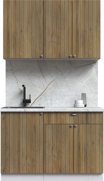 Изображение товара Кухонный гарнитур Интерлиния Берес 1.2А (дуб вотан/дуб вотан/серый каспий)