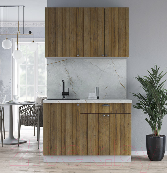 Изображение товара Кухонный гарнитур Интерлиния Берес 1.2А (дуб вотан/дуб вотан/серый каспий)