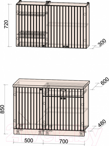 Изображение товара Кухонный гарнитур Интерлиния Берес 1.2А (дуб вотан/дуб вотан/серый каспий)
