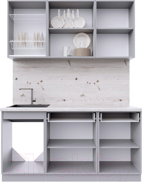 Изображение товара Кухонный гарнитур Интерлиния Берес 1.6А (дуб вотан/дуб вотан/серый каспий)