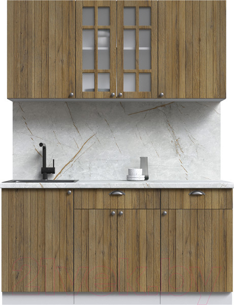 Изображение товара Кухонный гарнитур Интерлиния Берес 1.6А (дуб вотан/дуб вотан/серый каспий)