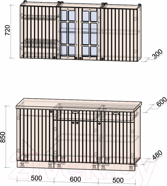 Изображение товара Кухонный гарнитур Интерлиния Берес 1.6А (дуб вотан/дуб вотан/серый каспий)