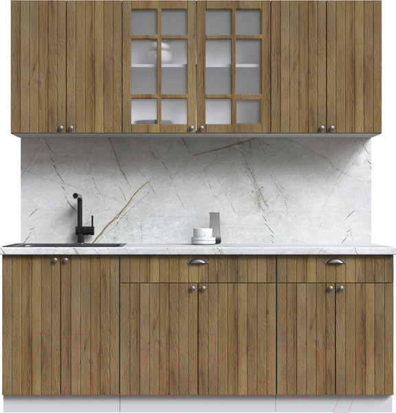 Изображение товара Кухонный гарнитур Интерлиния Берес 2.0А (дуб вотан/дуб вотан/серый каспий)