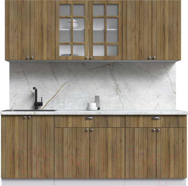 Изображение товара Кухонный гарнитур Интерлиния Берес 2.1А (дуб вотан/дуб вотан/серый каспий)