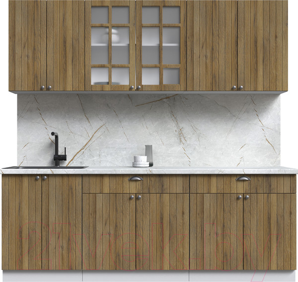 Изображение товара Кухонный гарнитур Интерлиния Берес 2.2А (дуб вотан/дуб вотан/серый каспий)