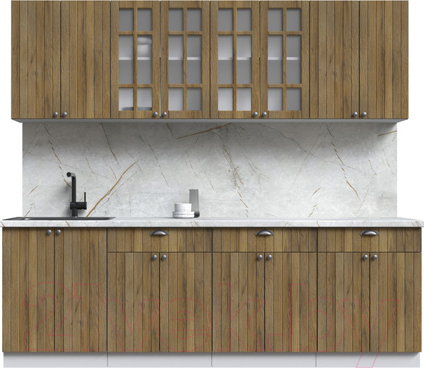 Изображение товара Кухонный гарнитур Интерлиния Берес 2.4А (дуб вотан/дуб вотан/серый каспий)