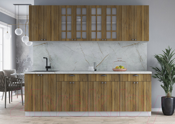 Изображение товара Кухонный гарнитур Интерлиния Берес 2.4А (дуб вотан/дуб вотан/серый каспий)