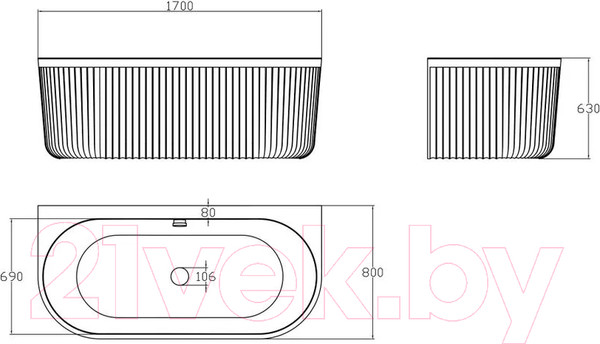 Изображение товара Ванна из искусственного камня Abber Leipzig AM9916BW (черный/белый матовый)