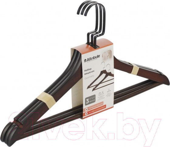 Изображение товара Набор деревянных вешалок-плечиков Attribute Geometry AHM301 (3шт)