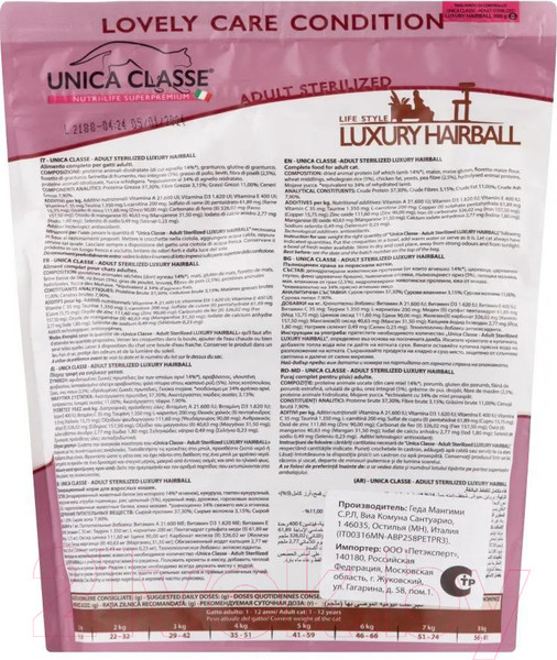 Изображение товара Сухой корм для кошек Unica Classe Adult Sterilized Luxury Hairball (300г)