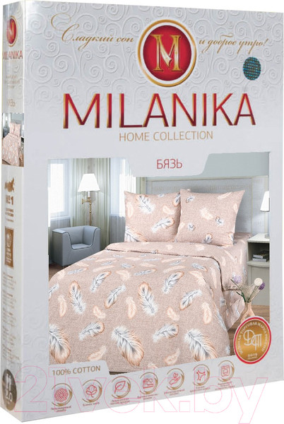 Изображение товара Комплект постельного белья Milanika Перья Евро (бязь)