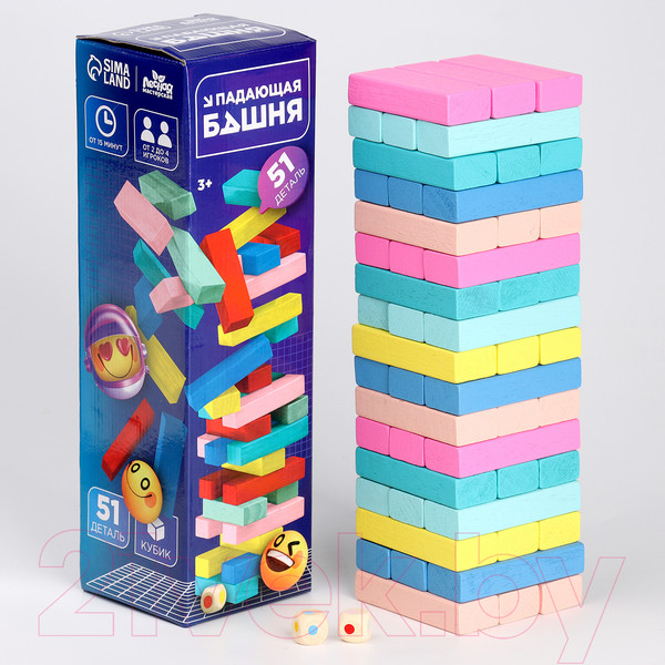 Изображение товара Настольная игра Sima-Land Падающая башня цветная / 5084450