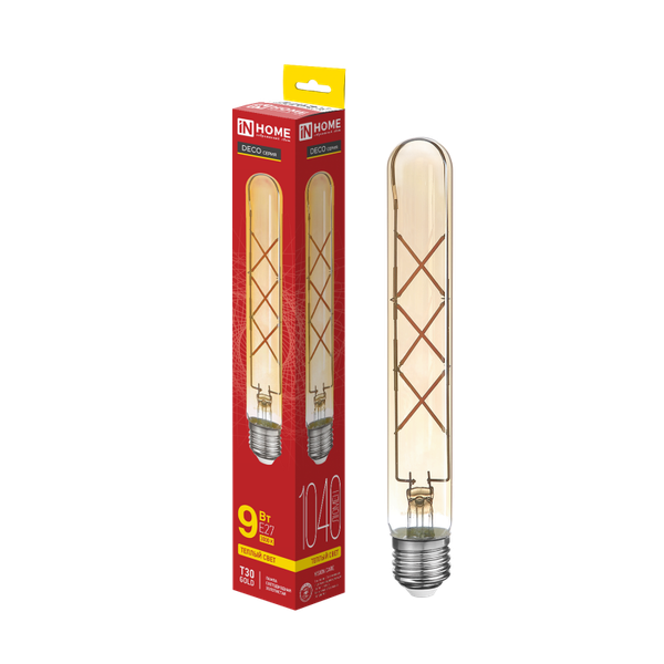 Изображение товара Лампа INhome LED-T30-Deco Gold 9Вт 230В Е27 3000К 1040Лм 225мм/ 4690612050874