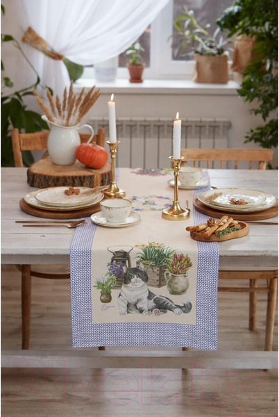 Изображение товара Дорожка на стол Этель Уютные коты / 4645803 (40x146)