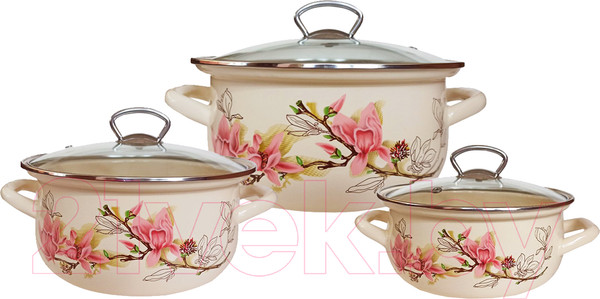 Изображение товара Набор кастрюль КМЗ Магнолия-1-Экстра стиль (3шт, слоновая кость)
