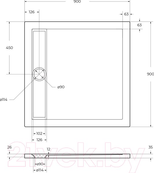 Изображение товара Душевой поддон BelBagno TRAY-BB-DUE-A-90-4-W0