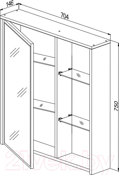 Изображение товара Шкаф с зеркалом для ванной СанитаМебель Камелия-07.70 (левый, белый)