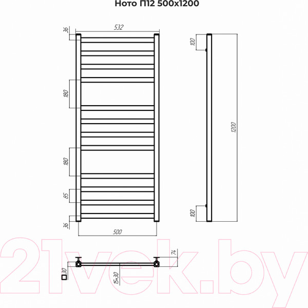 Изображение товара Полотенцесушитель водяной Terminus Ното П12 500x1200