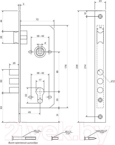 Изображение товара Замок врезной VELA 2600-G (золото)