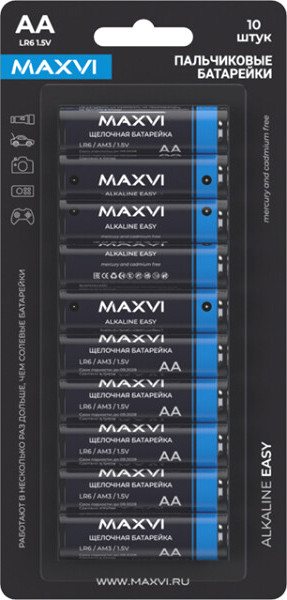 Изображение товара Комплект батареек Maxvi MBLR6ES10 AA (10шт)