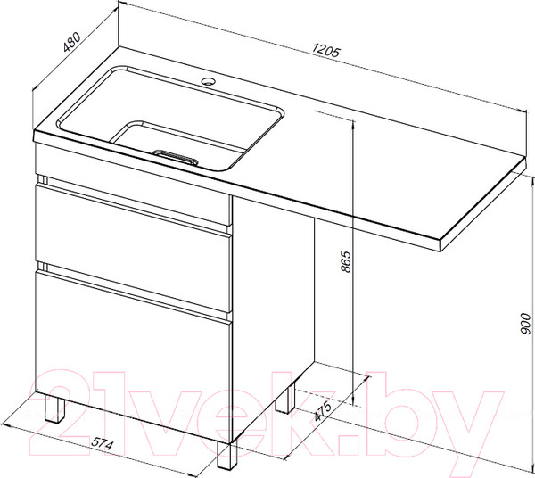 Изображение товара Тумба под умывальник Aquanet Вега 58 / 329124 (белый глянец)