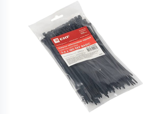 Изображение товара Стяжка для кабеля EKF Basic Plc-cb-3.6x180 (100шт, черный)