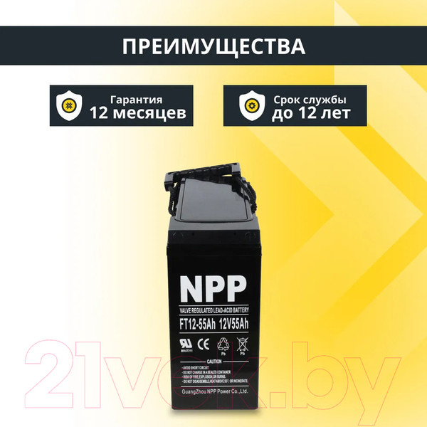 Изображение товара Аккумуляторная батарея NPP FT12-55Ah 12V55Ah