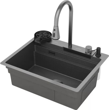 Изображение товара Мойка кухонная со смесителем Roxen Stage Plus 560250-60BS многофункциональная 8 в 1 (графит текстурный)