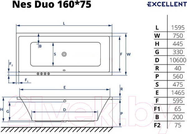 Изображение товара Ванна акриловая Excellent Ness Duo 160x75 (без ножек)