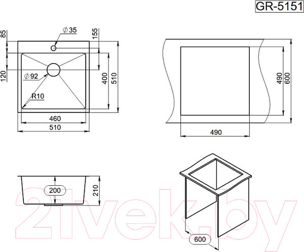Изображение товара Мойка кухонная GRANULA GR-5151 (сатин)
