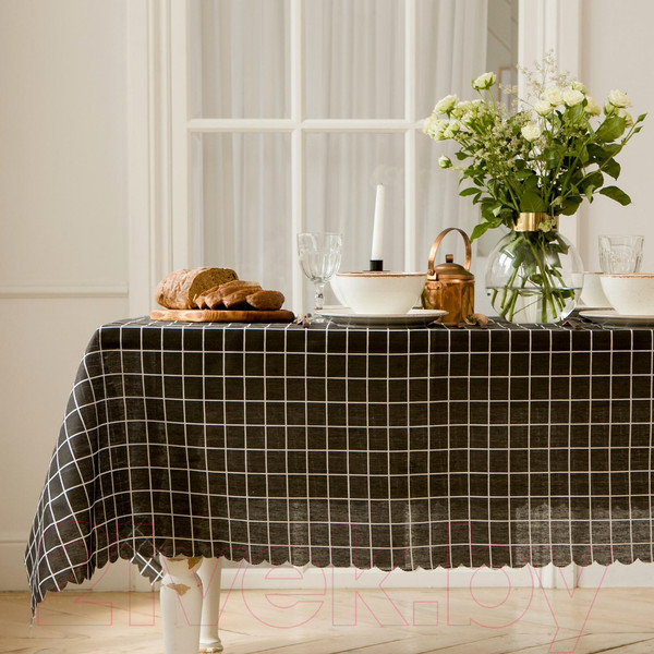 Изображение товара Скатерть Доляна Клетка 145x200 / 5985630 (черный)