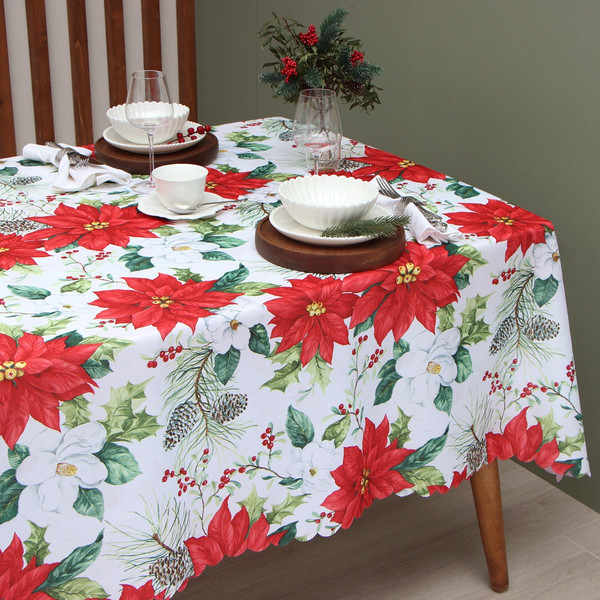 Изображение товара Скатерть Доляна Рождественские цветы 110x145 / 9580620