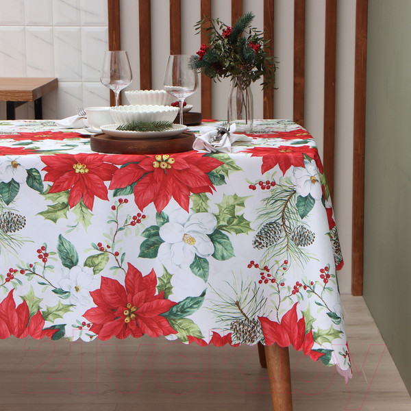 Изображение товара Скатерть Доляна Рождественские цветы 145x220 / 9580622