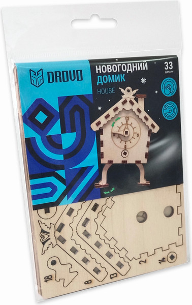 Изображение товара Сборная модель Drovo Новогодний домик с часами / DR018