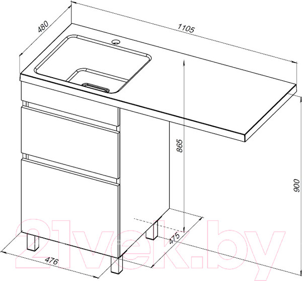Изображение товара Тумба под умывальник Aquanet Вега 48 / 329123 (белый глянец)