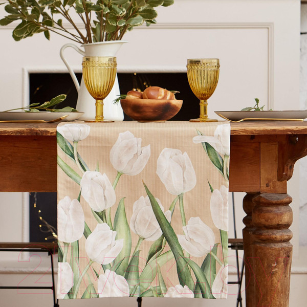 Изображение товара Дорожка на стол Этель Белые тюльпаны / 5376681 (40x149)