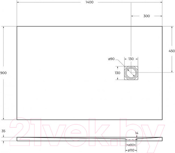Изображение товара Душевой поддон BelBagno TRAY-MR-UNO-AH-140/90-35-W-CR
