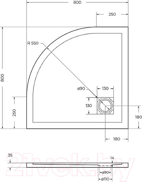 Изображение товара Душевой поддон BelBagno TRAY-MR-UNO-R-80-550-35-W-CR