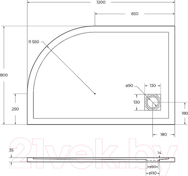Изображение товара Душевой поддон BelBagno TRAY-MR-UNO-RH-120/80-550-35-W-L-CR